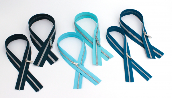 Endlosreißverschluss- Set metallisiert dunkelpetrol, petrol, helltürkis/ silber (6 x 0,5 m)